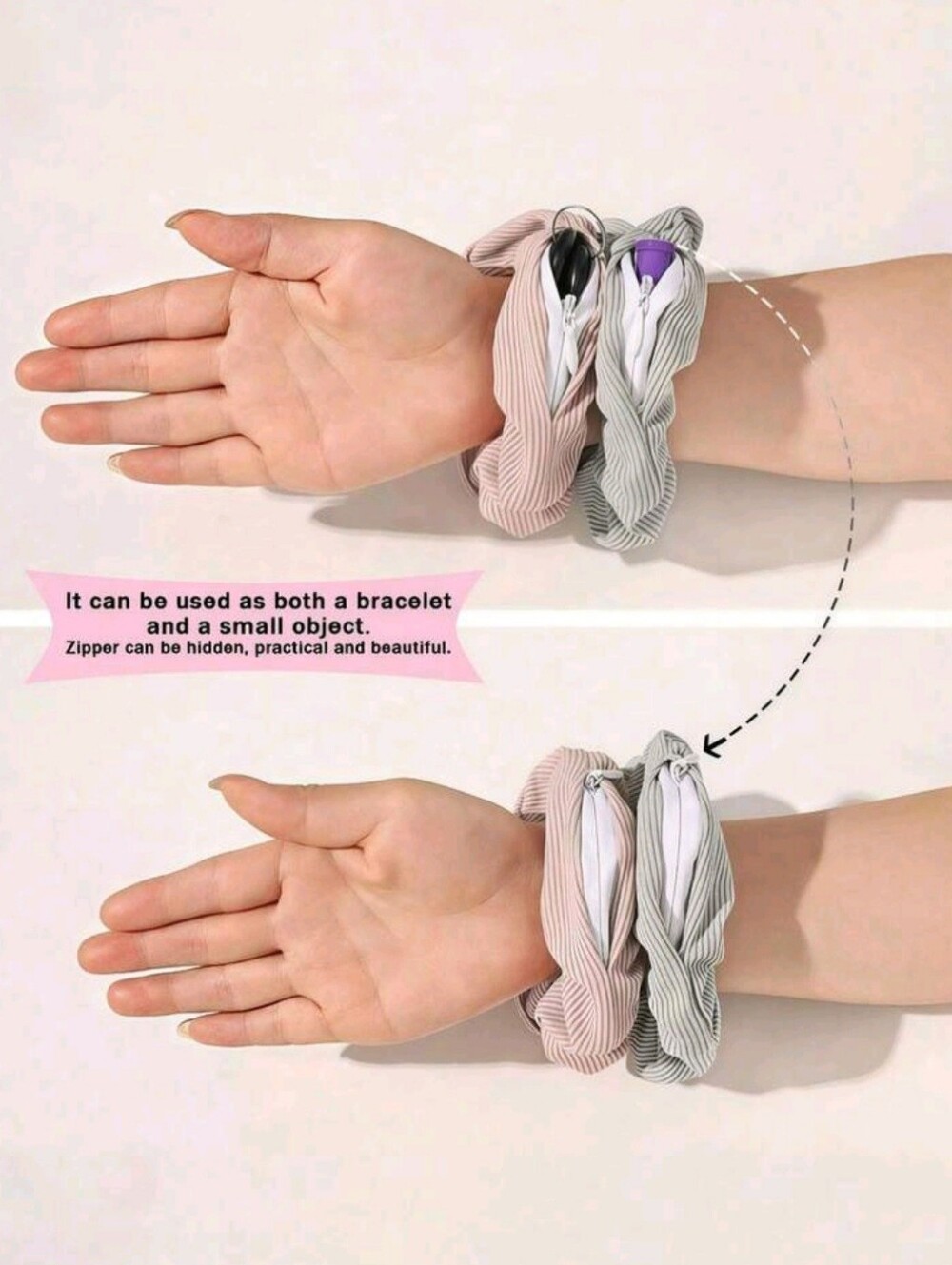 Pocket Scrunchie - Hidden Pocket Zipper Scrunchie | Hair Tie/Wrist Wallet - Picture 2 of 10